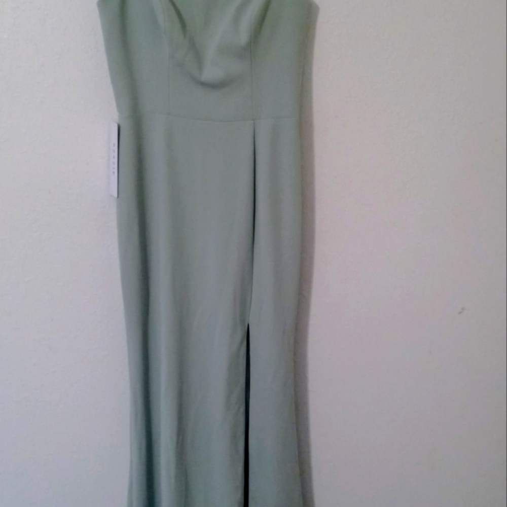 AZAZI custom made full length gown in soft sage. 35/28/36.